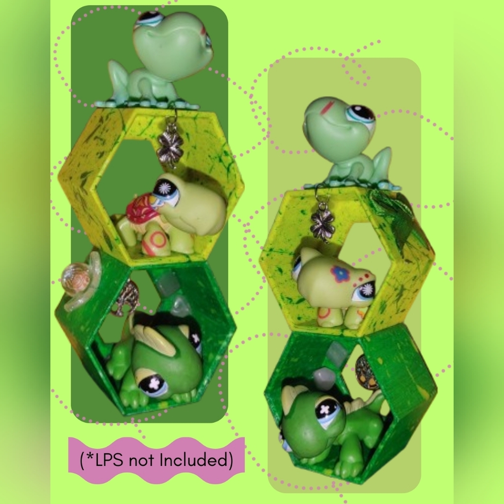 Handmade Green Hexagon LPS/Figure Display with Charms